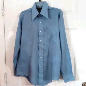 Vintage 70s Van Heusen Van Lustre Dagger Collar Button Up Polyester Men 15.5 -34